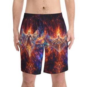 echoflame men's prism phoenix swim shorts — cosmic flame graphic beach trunks