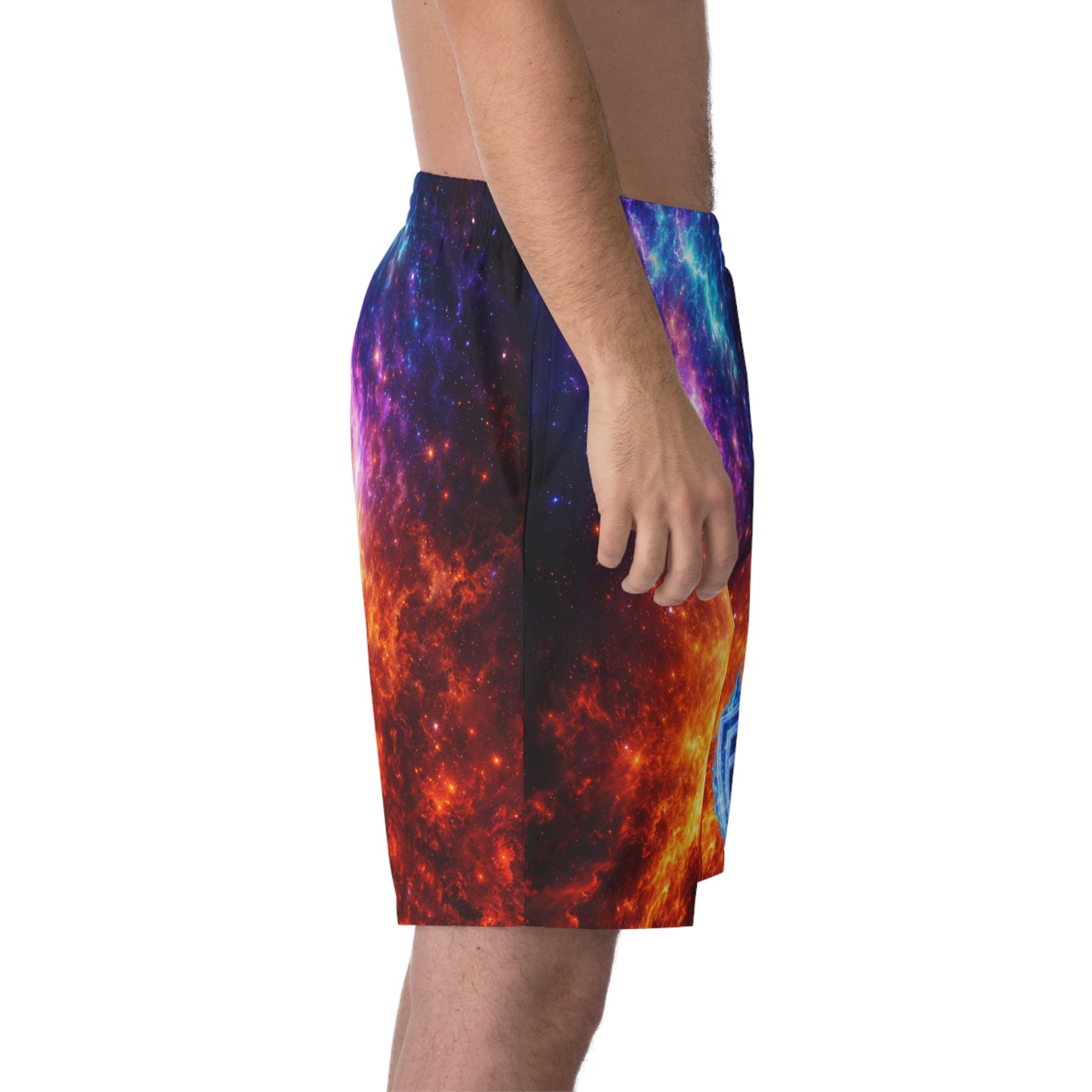 echoflame galaxy flame swim shorts — vibrant nebula beach trunks with ef crest echoflame galaxy flame swim shorts — vibrant nebula beach trunks with ef crest