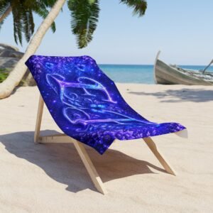 echoflame beach towel monogrammed 'e f' glitter floral design (purple galaxy)