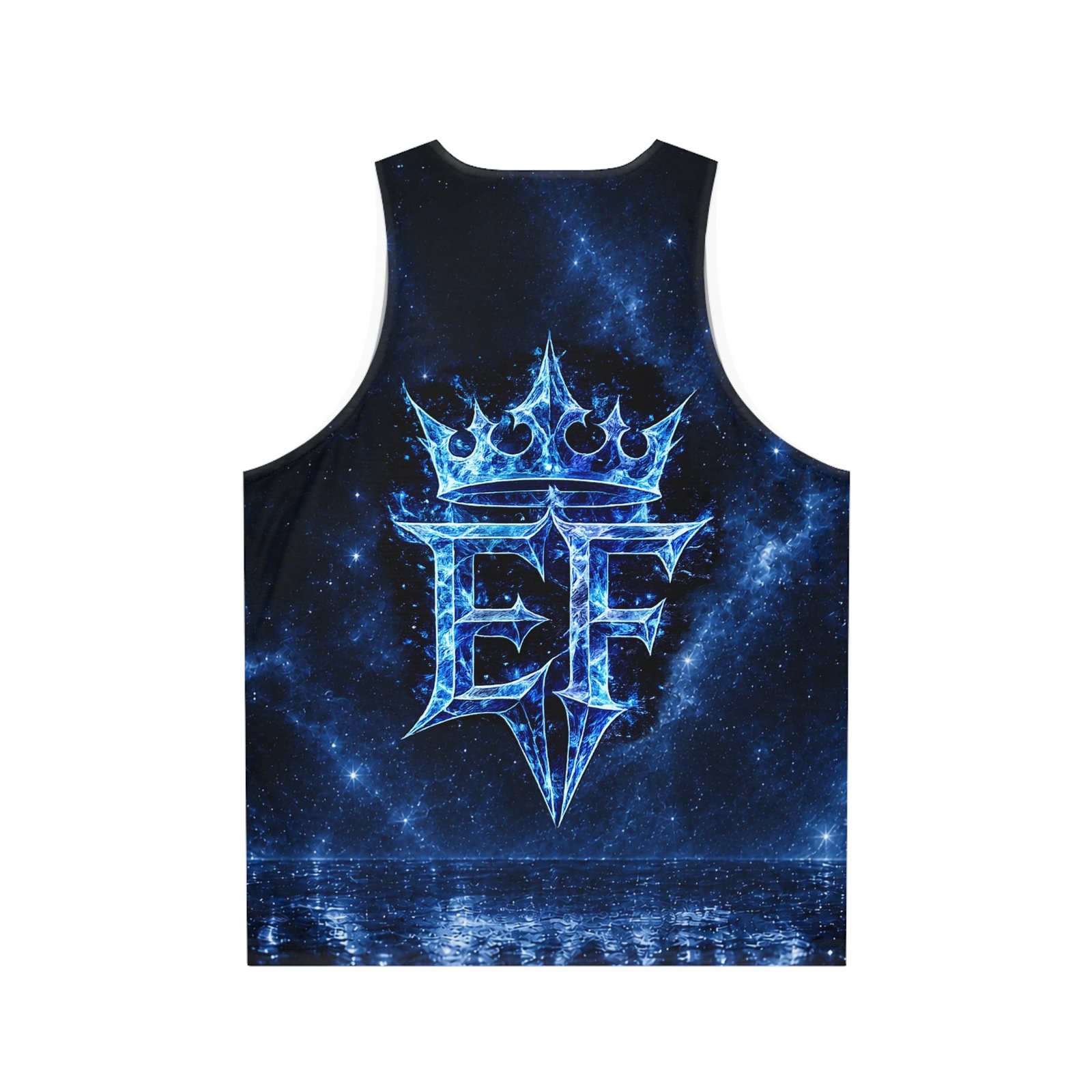 echoflame galaxy crown tank top — blue ef monogram all over print echoflame galaxy crown tank top — blue ef monogram all over print