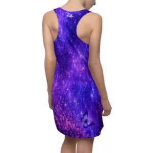 echoflame purple galaxy butterfly racerback dress — floral nebula aop