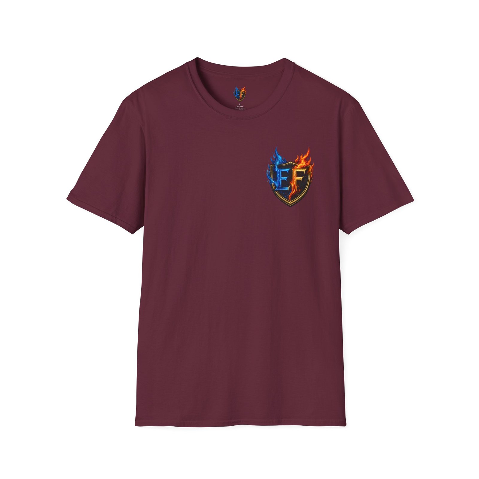 echoflame shield crest t shirt — ef flame logo (blue & red) echoflame shield crest t shirt — ef flame logo (blue & red)