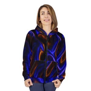 echoflame blue & copper liquid silk zip hoodie – abstract all over print