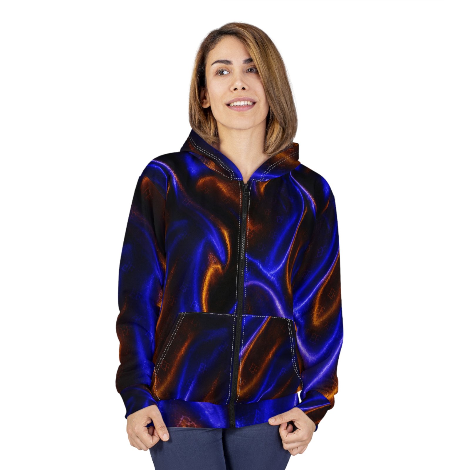echoflame blue & copper liquid silk zip hoodie – abstract all over print echoflame blue & copper liquid silk zip hoodie – abstract all over print
