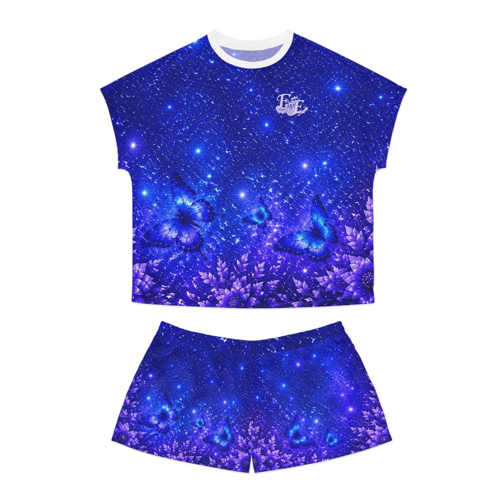 echoflame women's starry blue butterfly pajama set — short sleepwear echoflame women's starry blue butterfly pajama set — short sleepwear