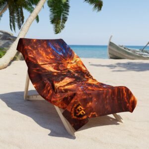 echoflame ember valkyrie beach towel — fiery warrior artwork