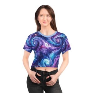 echoflame galaxy swirl crop tee — cosmic nebula printed crop top