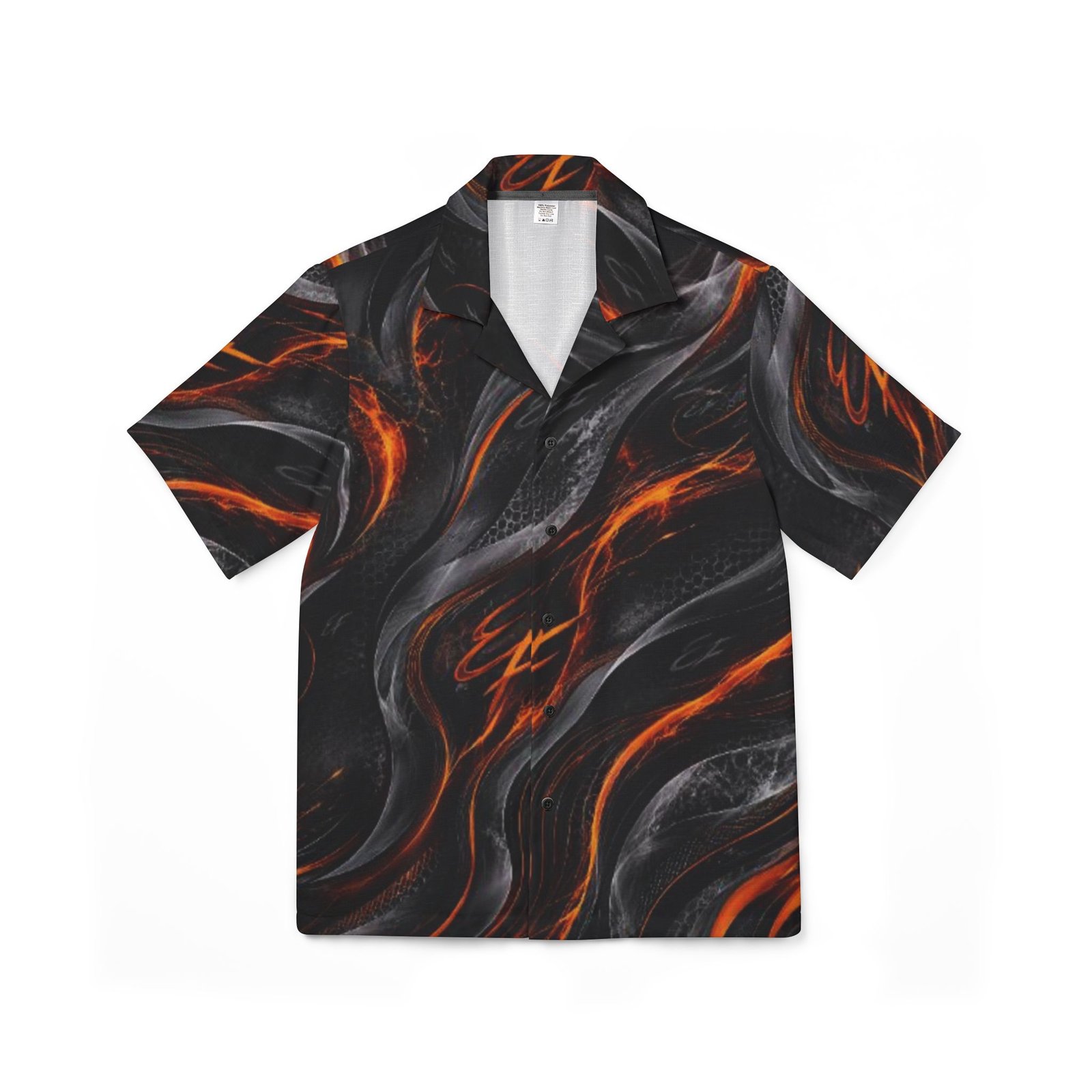 echoflame lava flow hawaiian camp shirt — black & ember all over print echoflame lava flow hawaiian camp shirt — black & ember all over print