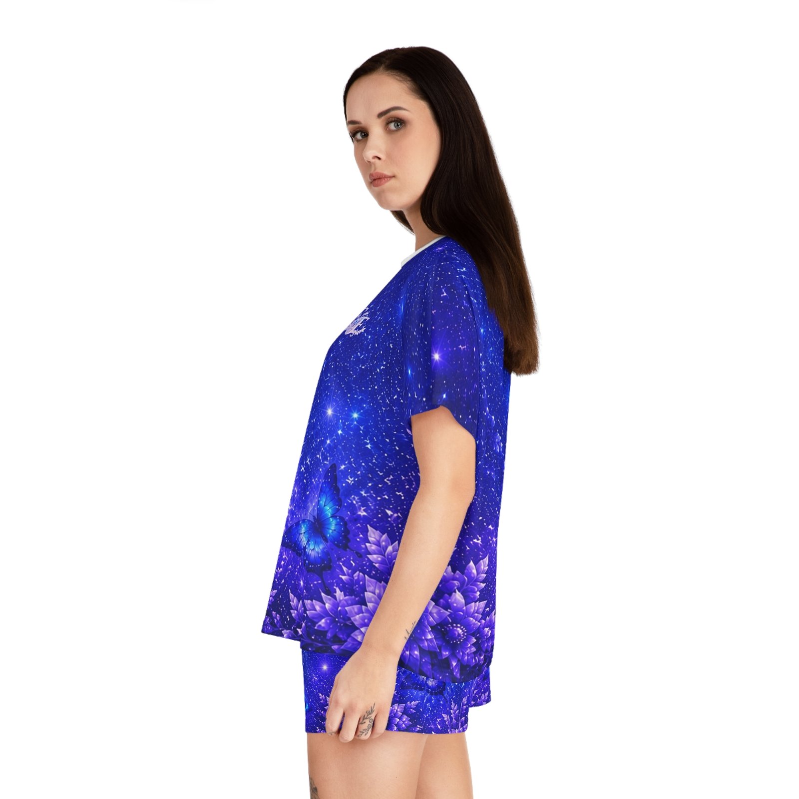 echoflame women's starry blue butterfly pajama set — short sleepwear echoflame women's starry blue butterfly pajama set — short sleepwear