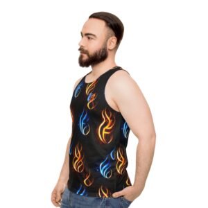 echoflame flame pattern tank top — blue & orange fire all over print