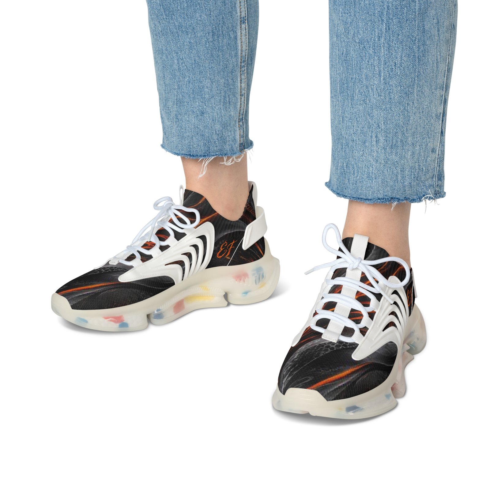 echoflame women’s mesh sneakers — black flame abstract athletic shoes echoflame women’s mesh sneakers — black flame abstract athletic shoes