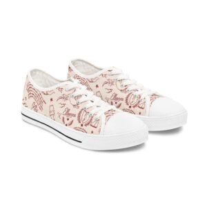 echoflame low top sneakers — vintage travel stamp print, women's casual canvas shoes