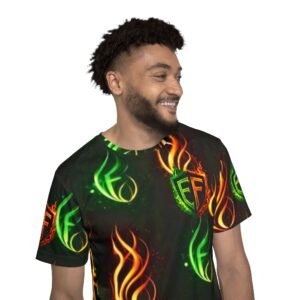 echoflame flaming energy sports jersey – neon green & orange all over print