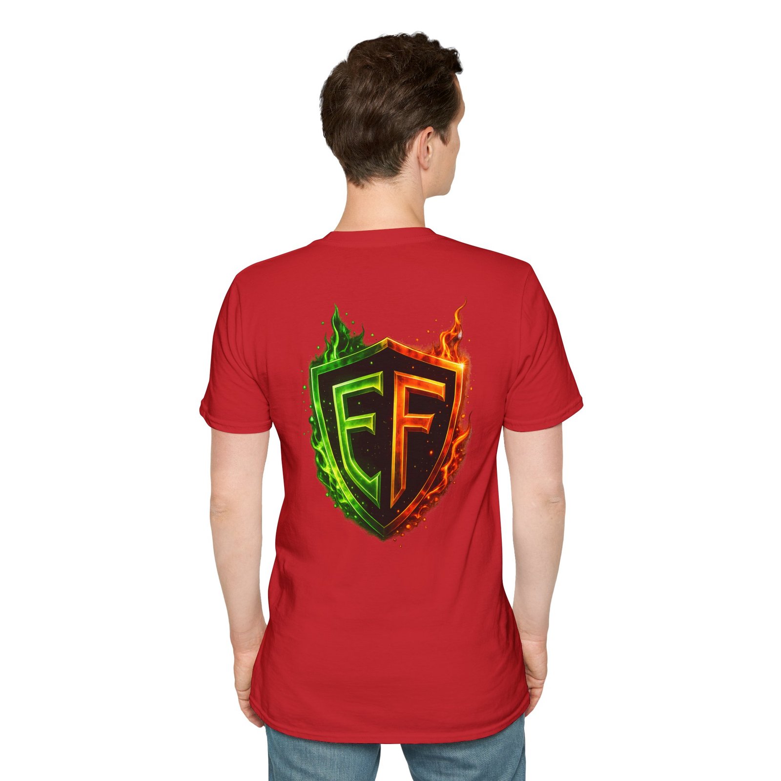 echoflame shield logo t‑shirt — flaming green & orange ef crest echoflame shield logo t‑shirt — flaming green & orange ef crest