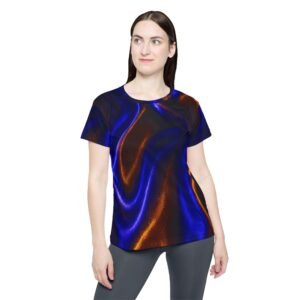 echoflame women's sports jersey electric blue & copper satin abstract all over print