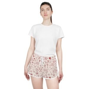 echoflame beach doodle women's relaxed shorts – coastal palm & seashell all over print