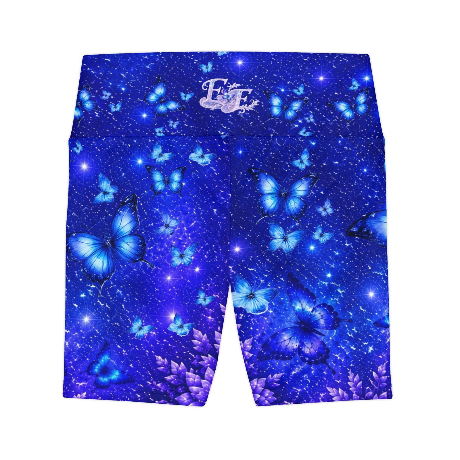 echoflame blue butterfly women's workout shorts — midnight floral activewear echoflame blue butterfly women's workout shorts — midnight floral activewear