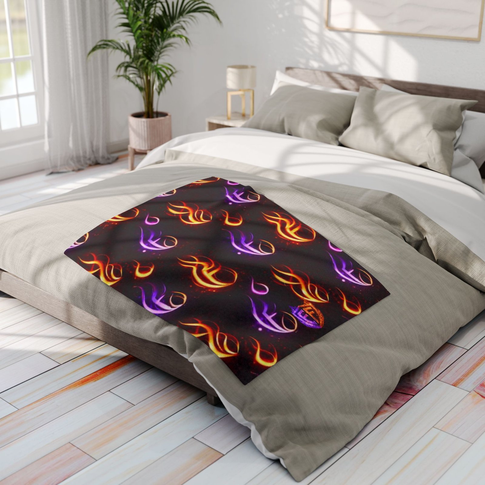echoflame flame pattern fleece blanket – neon orange & purple fire design echoflame flame pattern fleece blanket – neon orange & purple fire design