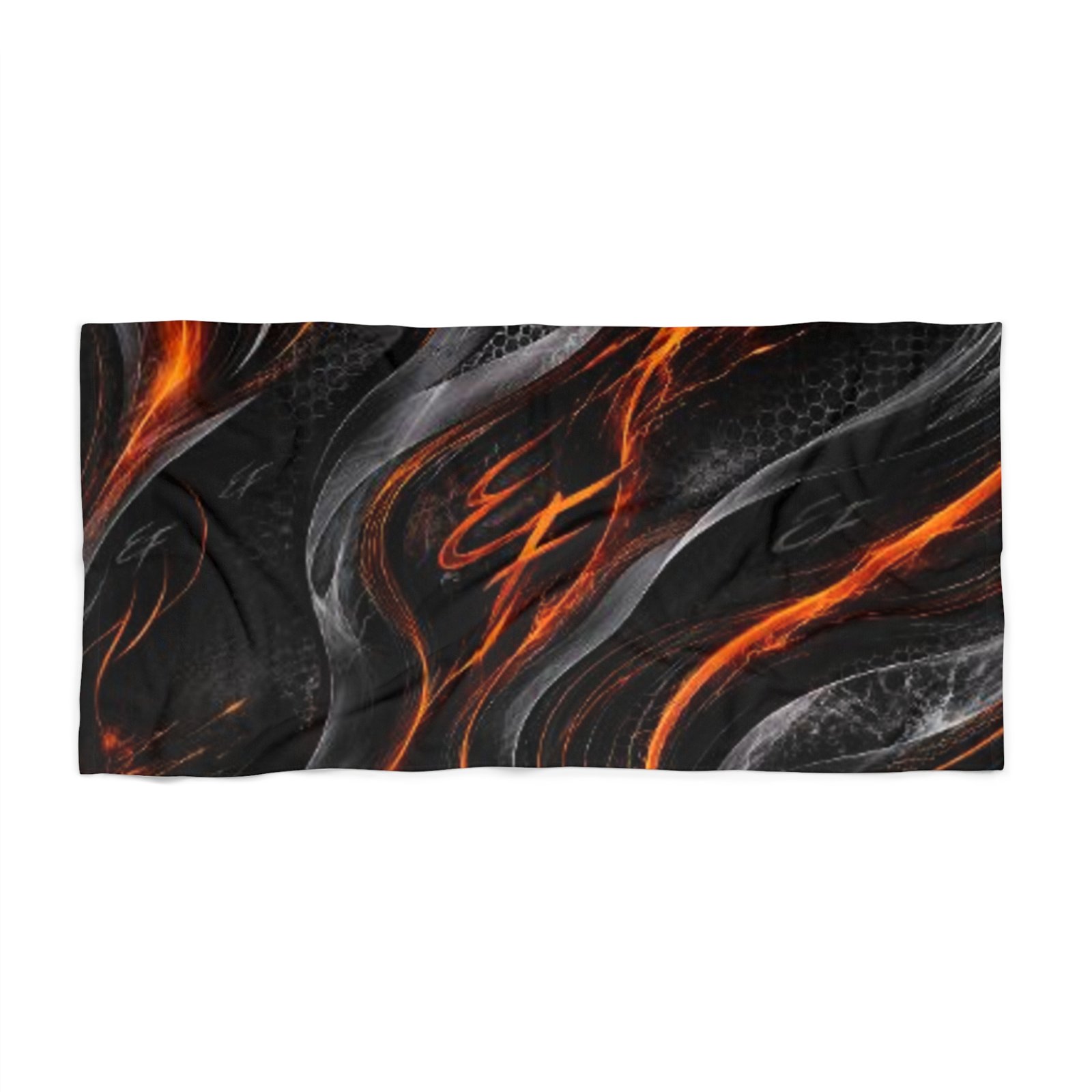 echoflame lava flow beach towel — black & orange abstract flame design echoflame lava flow beach towel — black & orange abstract flame design