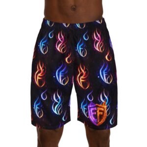 echoflame neon flame all over print jogger shorts — colorful galaxy streetwear