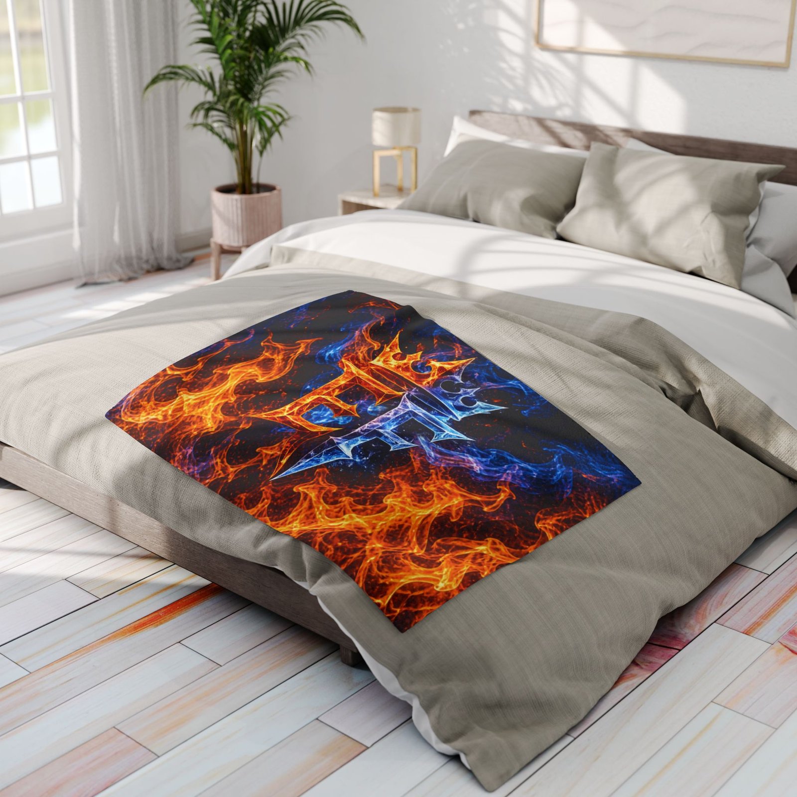 echoflame fire & ice crown fleece blanket — arctic fleece with 'ef' flame design echoflame fire & ice crown fleece blanket — arctic fleece with 'ef' flame design
