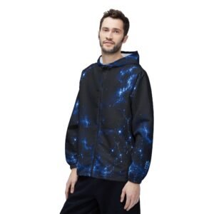 echoflame galaxy nebula windbreaker jacket – blue starry hooded outerwear