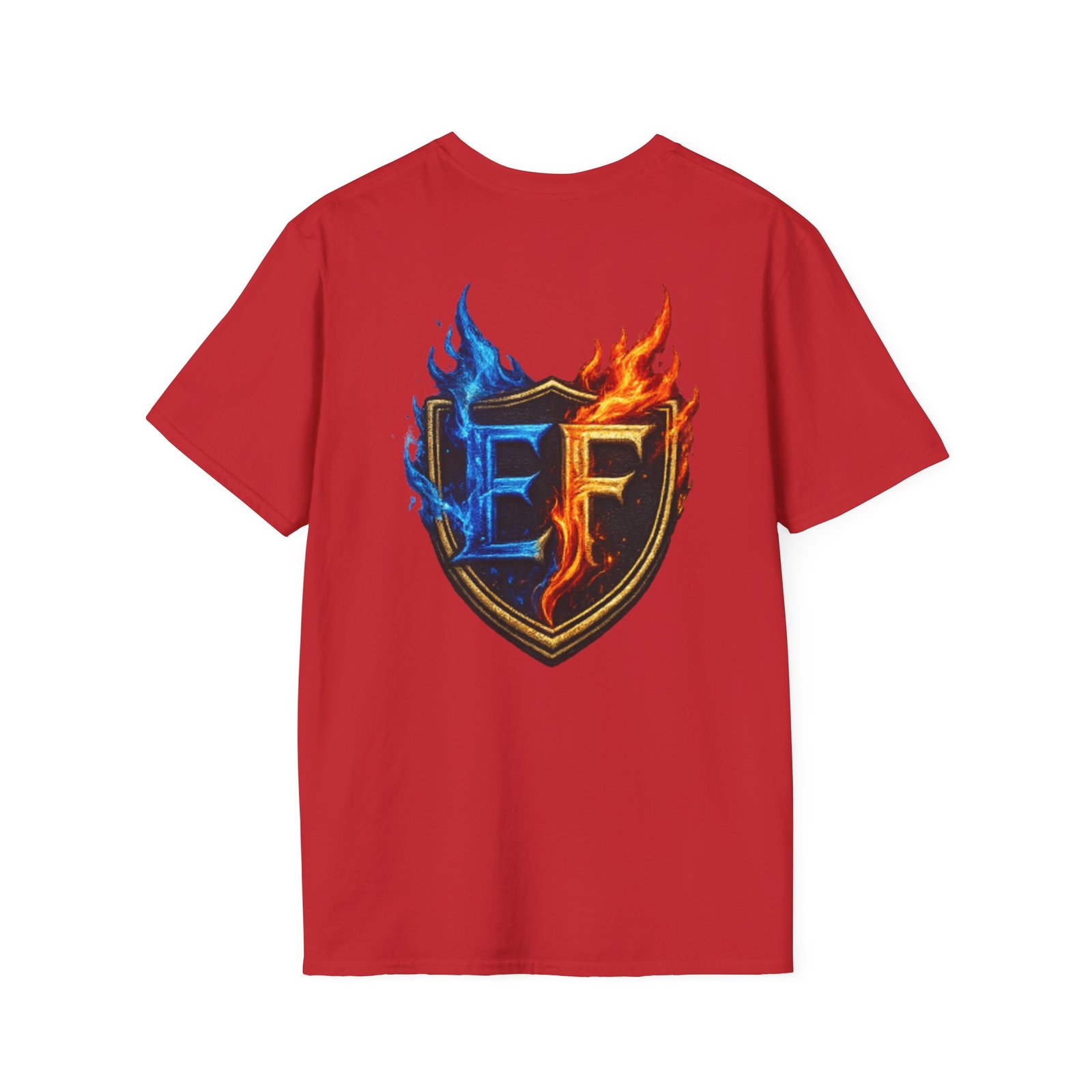 echoflame shield crest t shirt — ef flame logo (blue & red) echoflame shield crest t shirt — ef flame logo (blue & red)