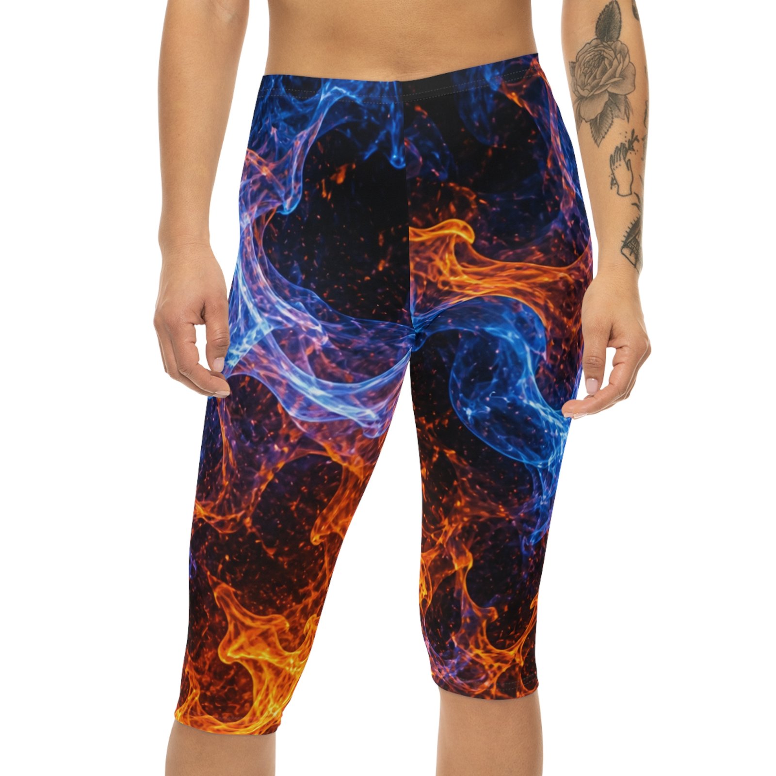 echoflame fire & ice capri leggings — women's abstract flame activewear echoflame fire & ice capri leggings — women's abstract flame activewear