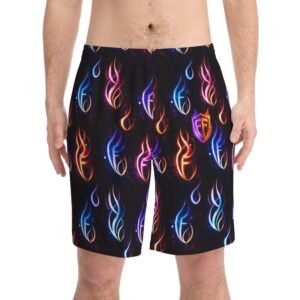echoflame neon flame beach shorts — men's vibrant all over print swim trunks