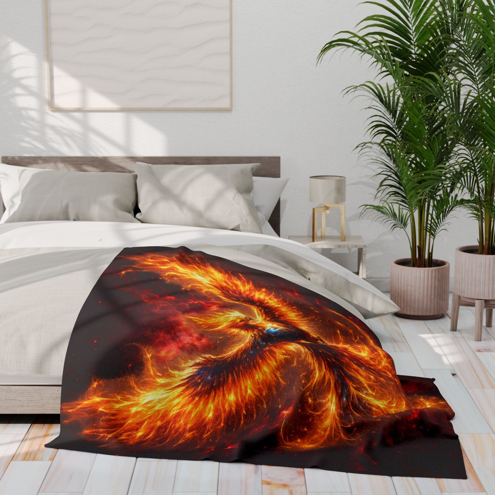 echoflame phoenix fire fleece blanket — fiery mythical bird throw echoflame phoenix fire fleece blanket — fiery mythical bird throw