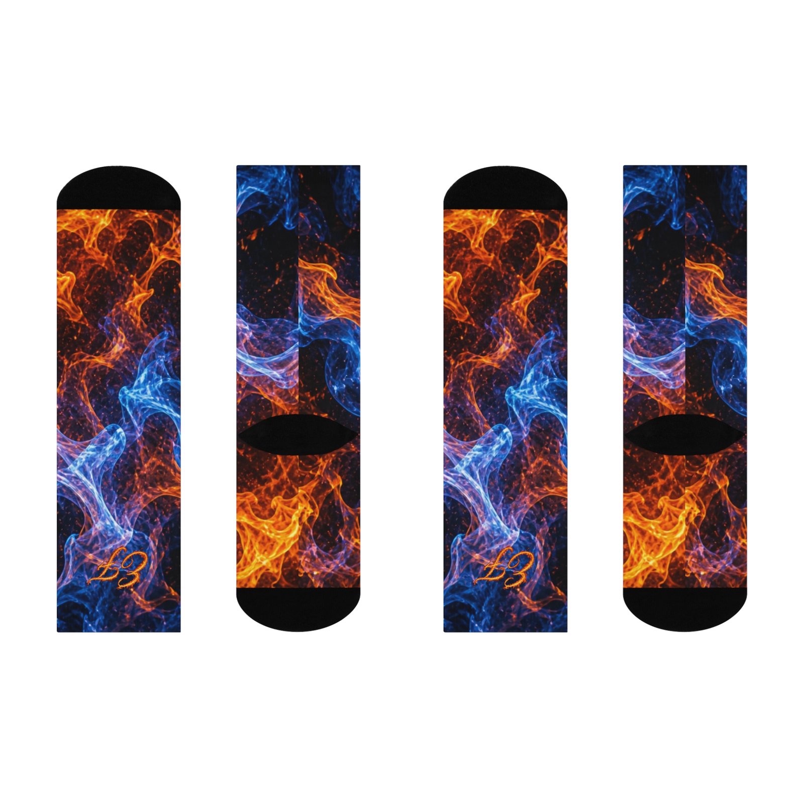 echoflame flame & smoke crew socks — blue orange fire pattern cushioned socks echoflame flame & smoke crew socks — blue orange fire pattern cushioned socks