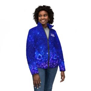 echoflame galaxy night women’s puffer jacket – starry blue all over print