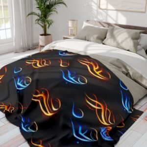echoflame flame pattern arctic fleece blanket — blue & orange fire design cozy throw
