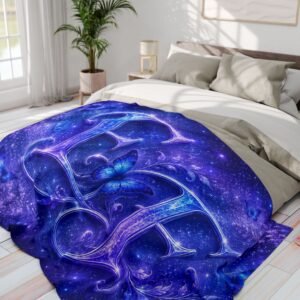 echoflame monogram fleece blanket elegant blue 'ef' floral initial throw