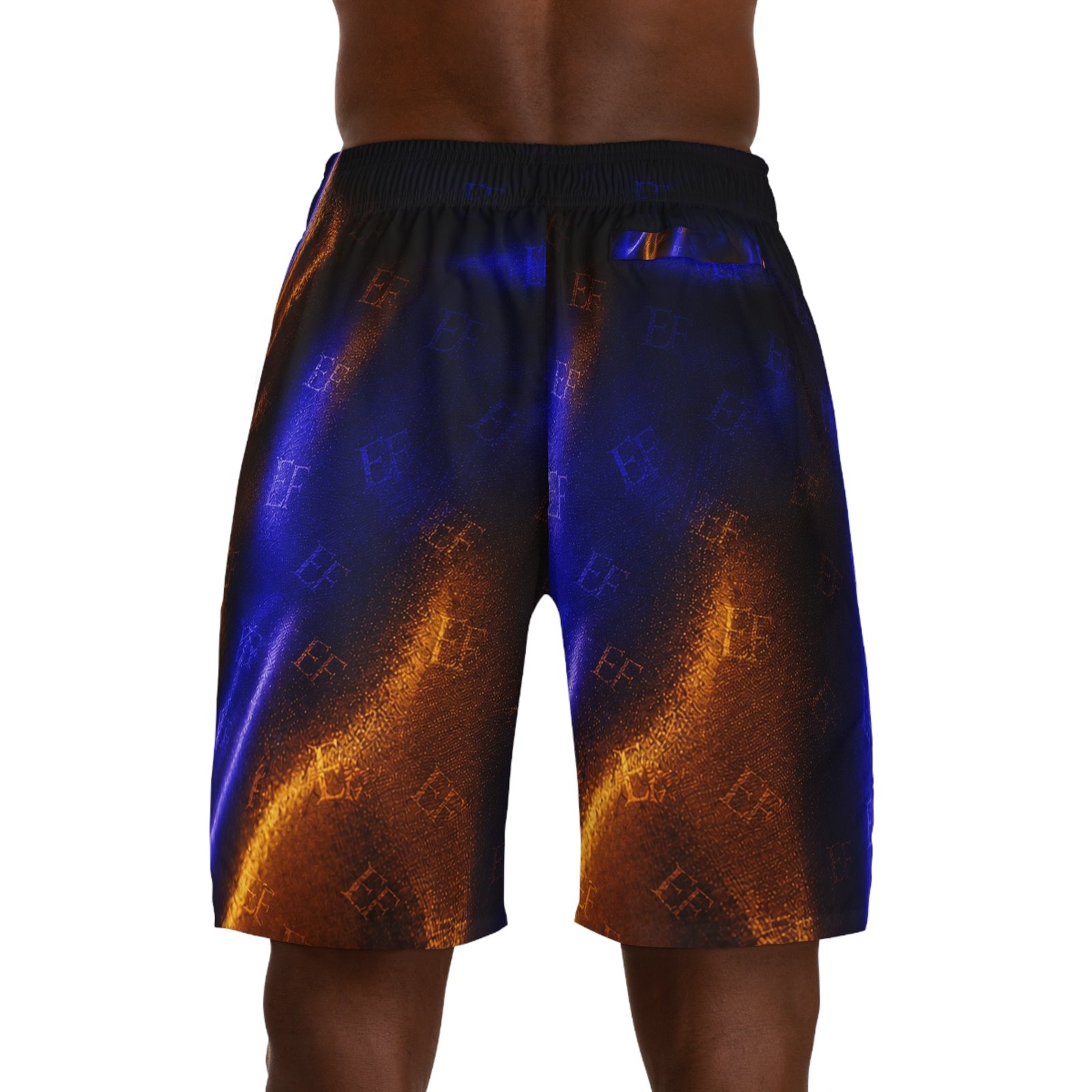 echoflame men's jogger shorts — blue & copper satin ombre all over print echoflame men's jogger shorts — blue & copper satin ombre all over print