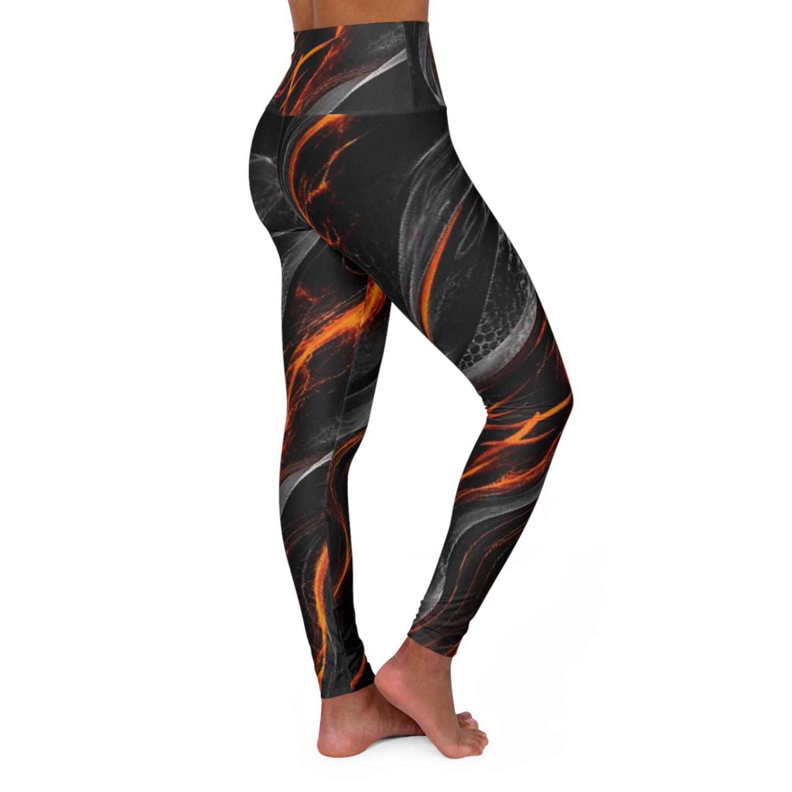 echoflame high waist yoga leggings — black & fiery orange marble aop echoflame high waist yoga leggings — black & fiery orange marble aop