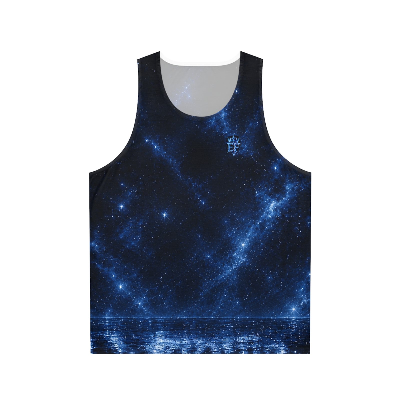 echoflame galaxy crown tank top — blue ef monogram all over print echoflame galaxy crown tank top — blue ef monogram all over print