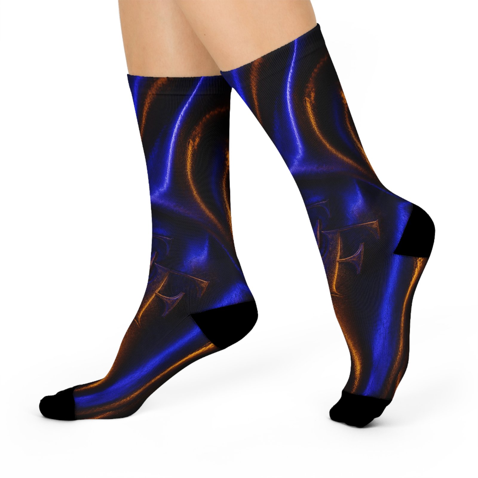 echoflame abstract blue & copper wave crew socks — cushioned artistic pattern echoflame abstract blue & copper wave crew socks — cushioned artistic pattern