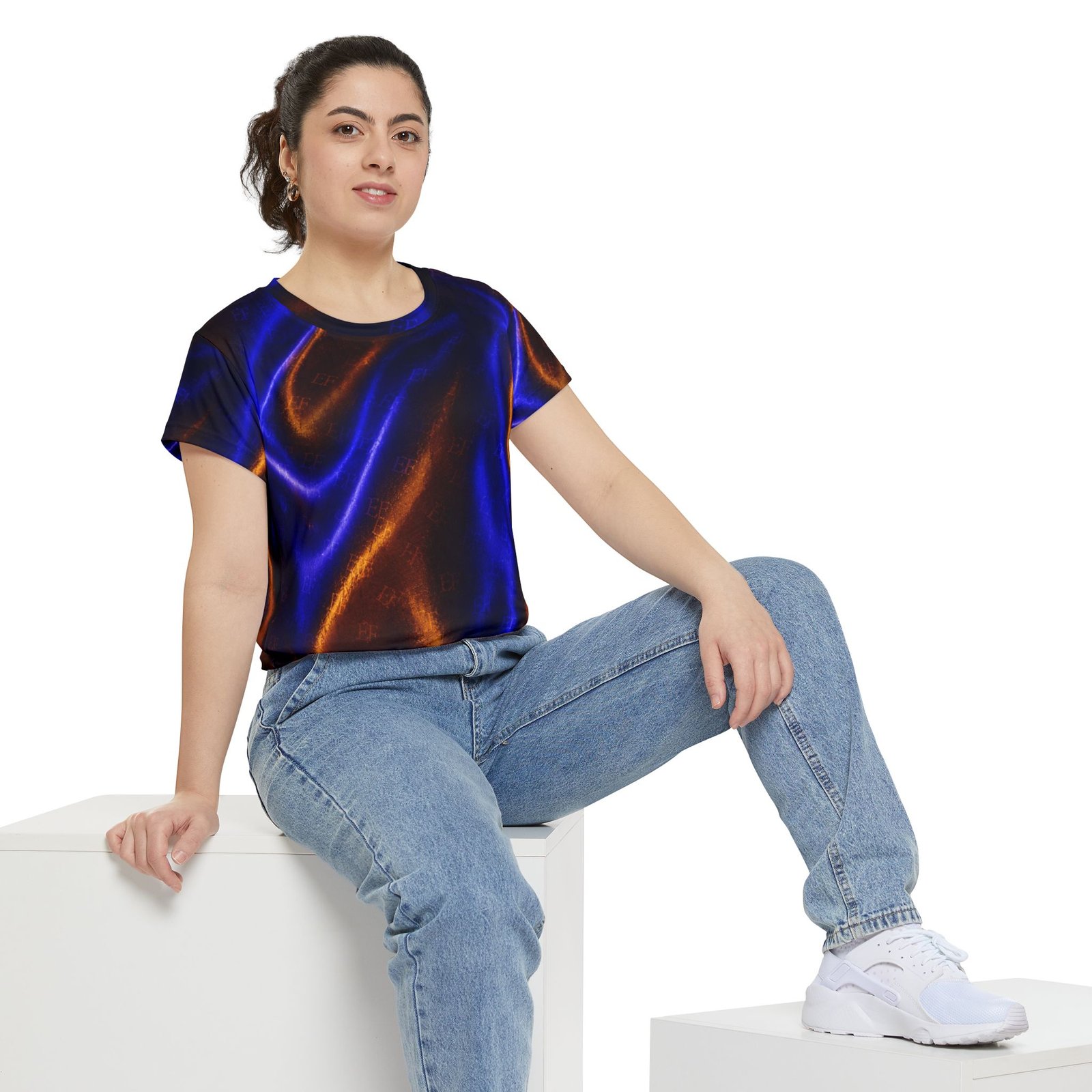echoflame women's short sleeve shirt metallic blue & copper satin wave all over print echoflame women's short sleeve shirt metallic blue & copper satin wave all over print