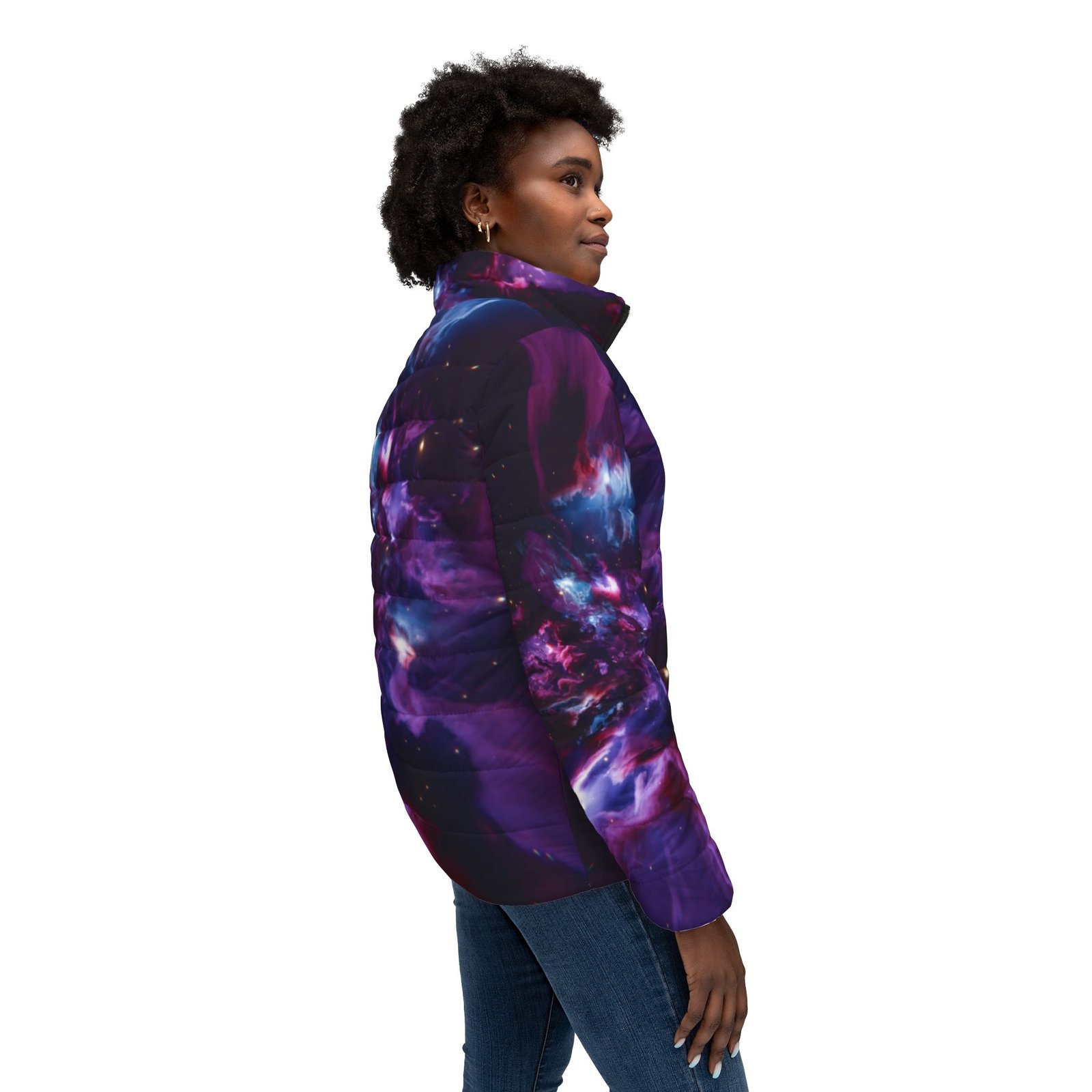 echoflame galaxy nebula women’s puffer jacket — purple space print cozy outerwear echoflame galaxy nebula women’s puffer jacket — purple space print cozy outerwear