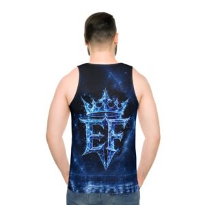 echoflame galaxy crown tank top — blue ef monogram all over print