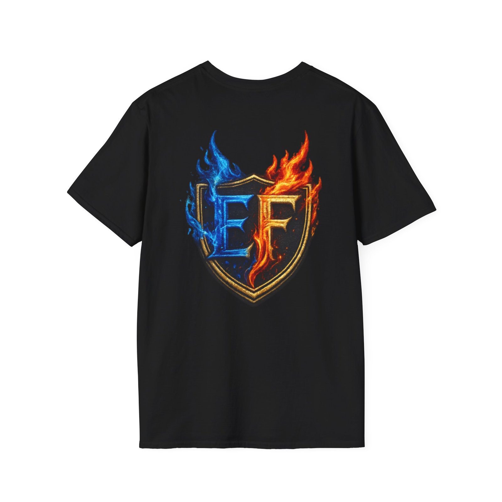 echoflame shield crest t shirt — ef flame logo (blue & red) echoflame shield crest t shirt — ef flame logo (blue & red)