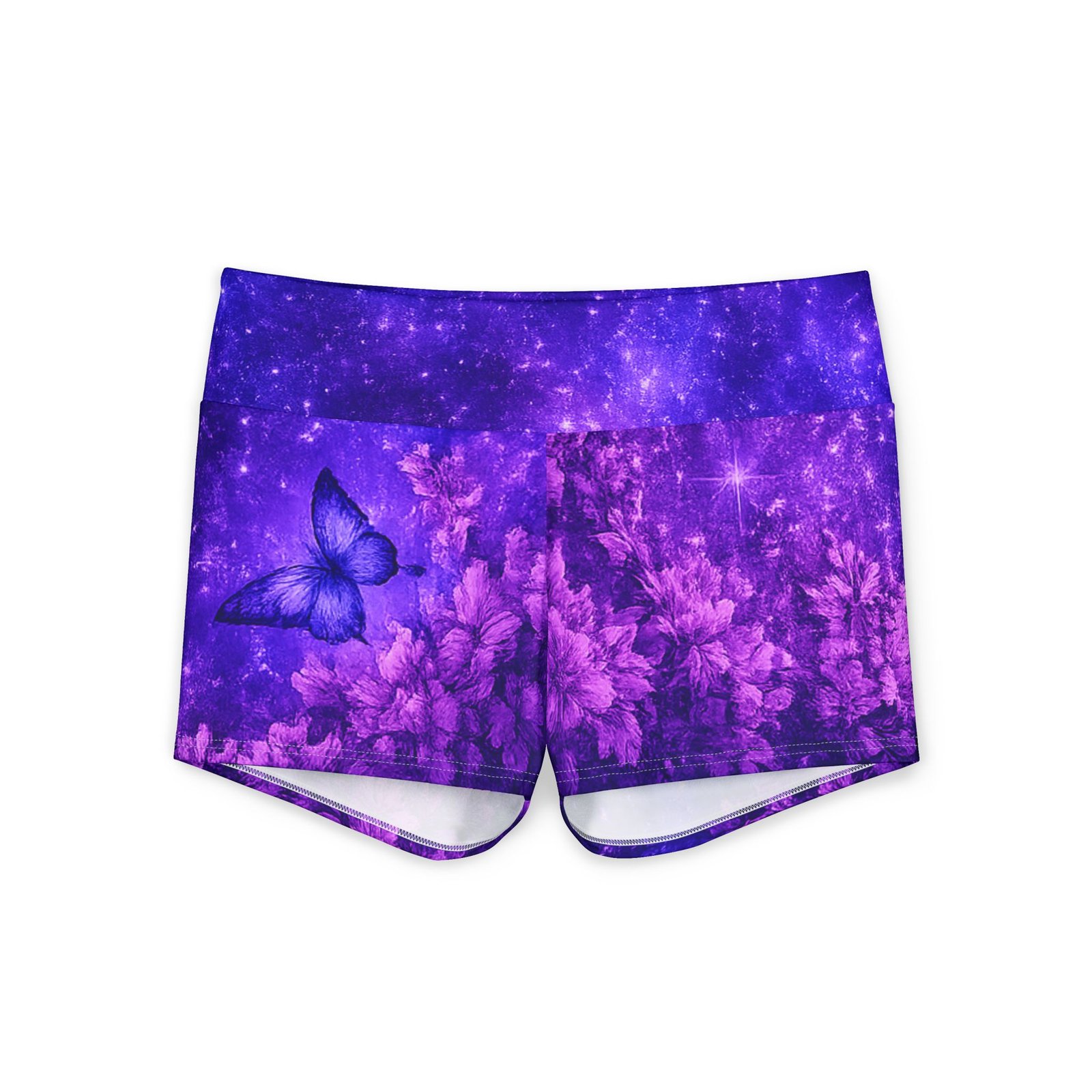 echoflame purple butterfly galaxy yoga shorts — women's athletic stretch shorts echoflame purple butterfly galaxy yoga shorts — women's athletic stretch shorts