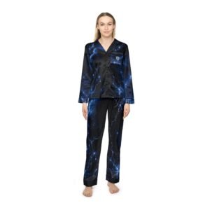 echoflame women's satin pajama set blue galaxy starry night print