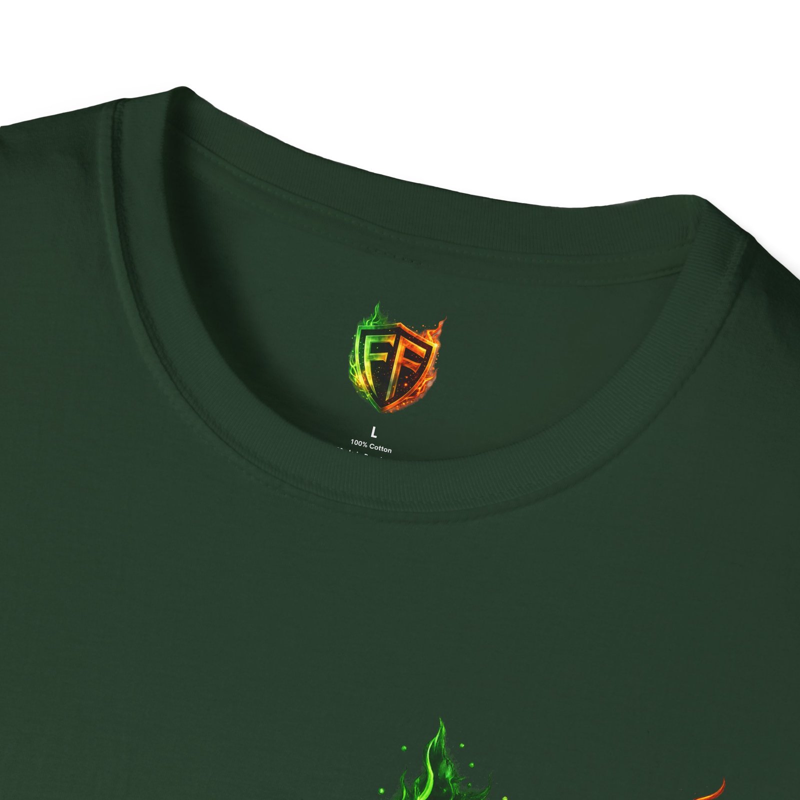 echoflame shield logo t‑shirt — flaming green & orange ef crest echoflame shield logo t‑shirt — flaming green & orange ef crest