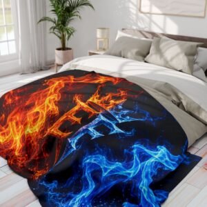 echoflame fire & ice fleece blanket — split flame design (arctic fleece blanket)