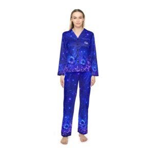 echoflame galaxy satin pajama set — women's cosmic star print sleepwear