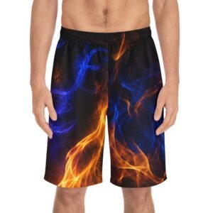 echoflame flame & blue smoke men's board shorts — bold fire & ice beachwear