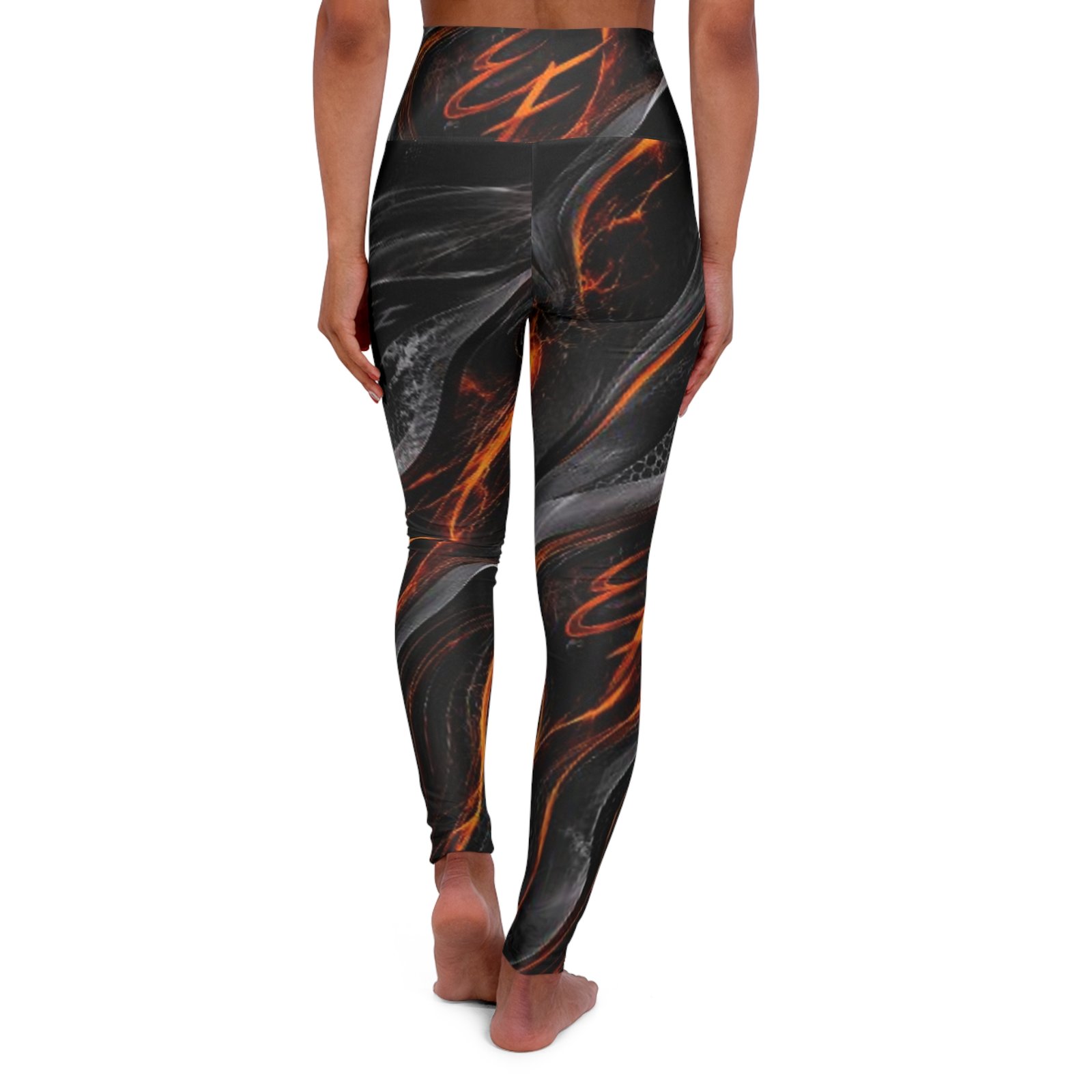 echoflame high waist yoga leggings — black & fiery orange marble aop echoflame high waist yoga leggings — black & fiery orange marble aop