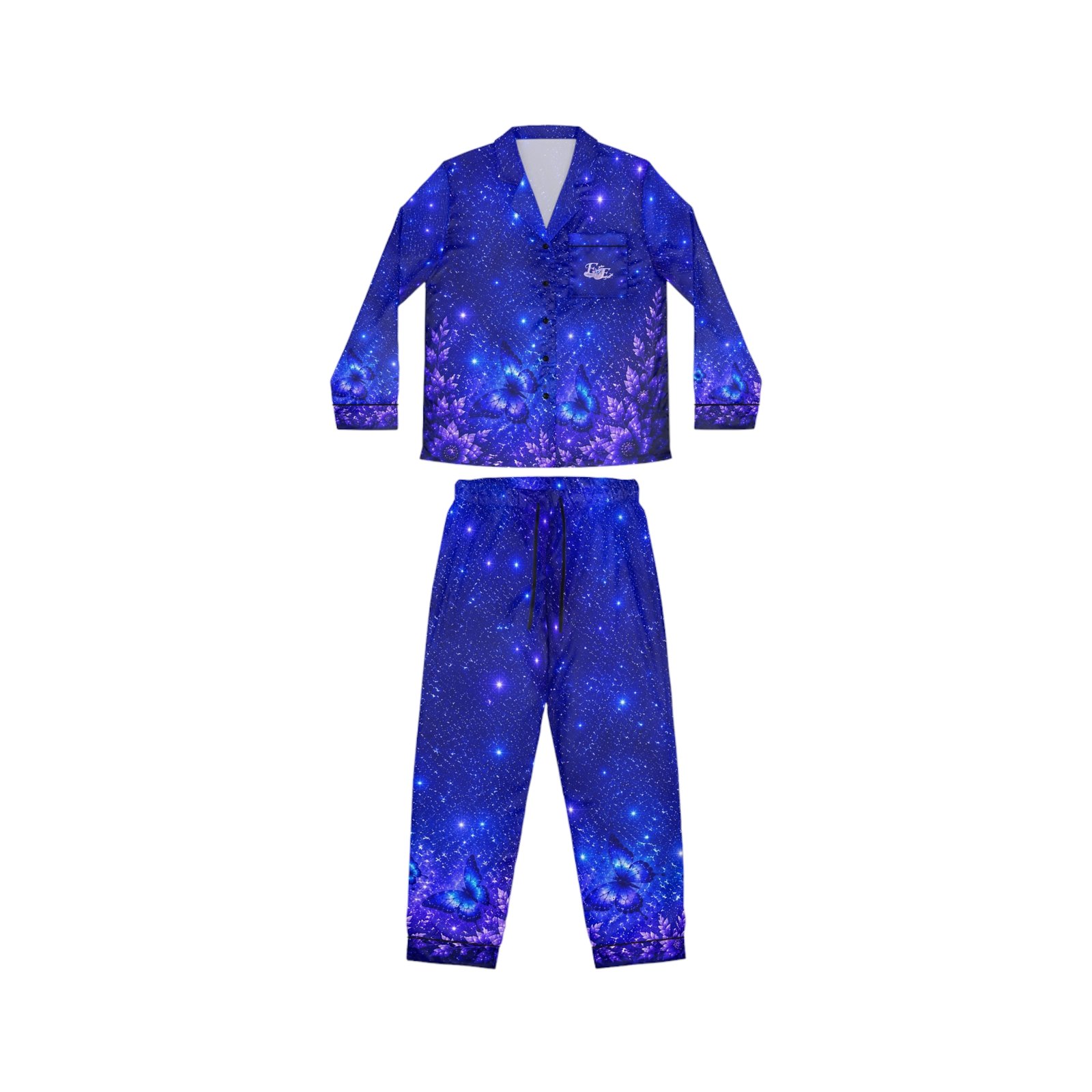 echoflame galaxy satin pajama set — women's cosmic star print sleepwear echoflame galaxy satin pajama set — women's cosmic star print sleepwear
